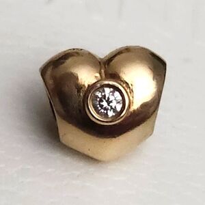 PANDORA 14k GOLD HEART HTF WITH 2 Diamonds RETIRED 585 Charm**REDUCED**